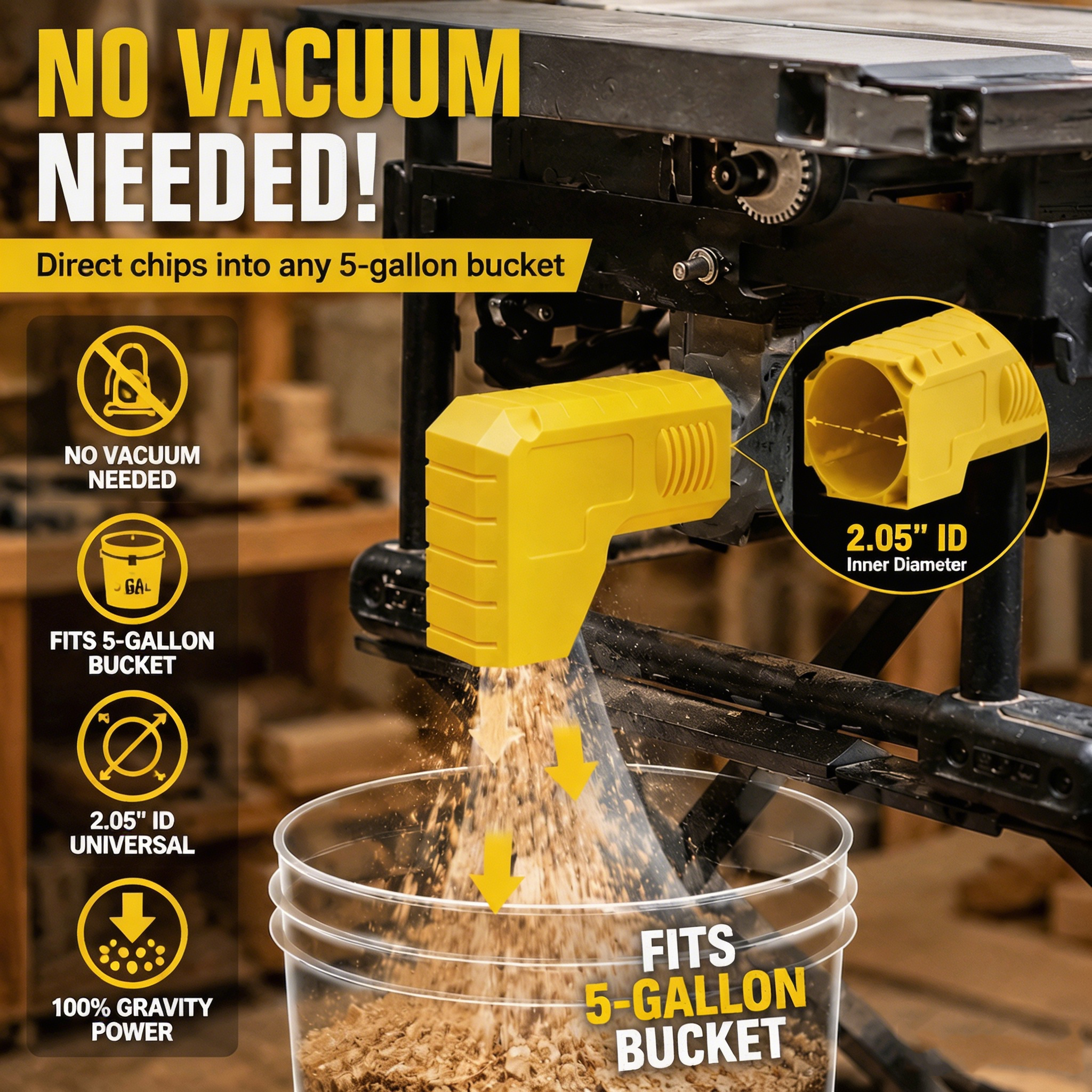 Woodworking Studio - Table Saw Dust Collector 2.05 Inch